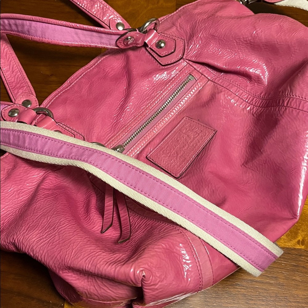 Coach Pink Patent Leather Shoulder Bag, vintage, poppy, - Picture 15 of 17